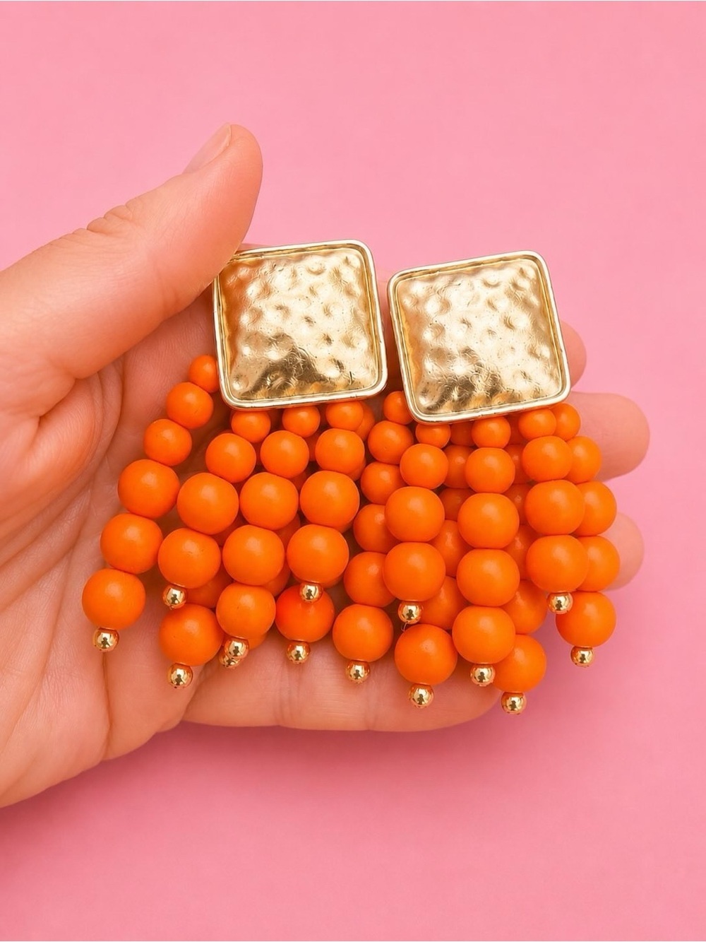 Art Deco Orange Cascade Beaded Earrings
